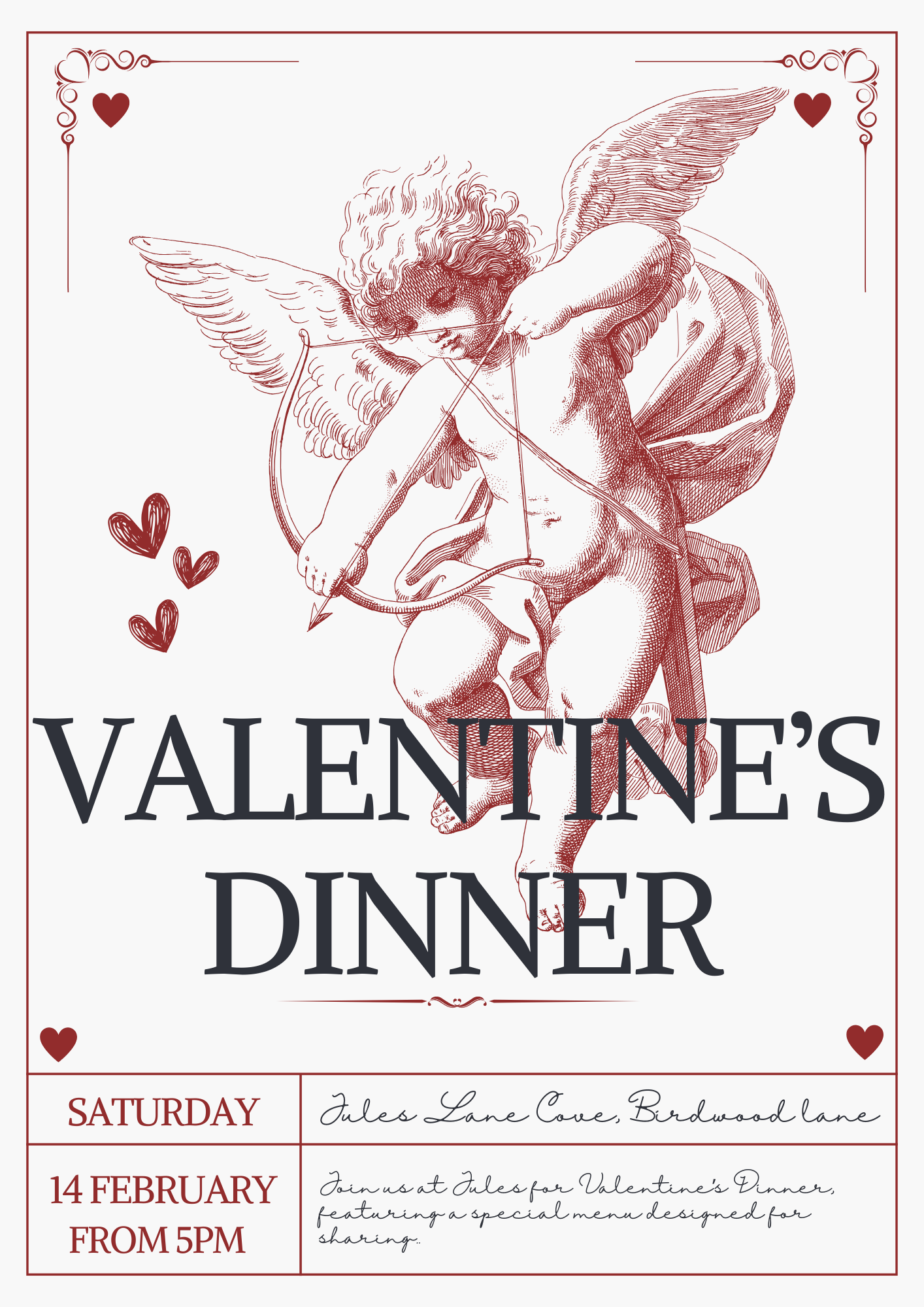Valentine's Day dinner, a special dinner for a romantic night.