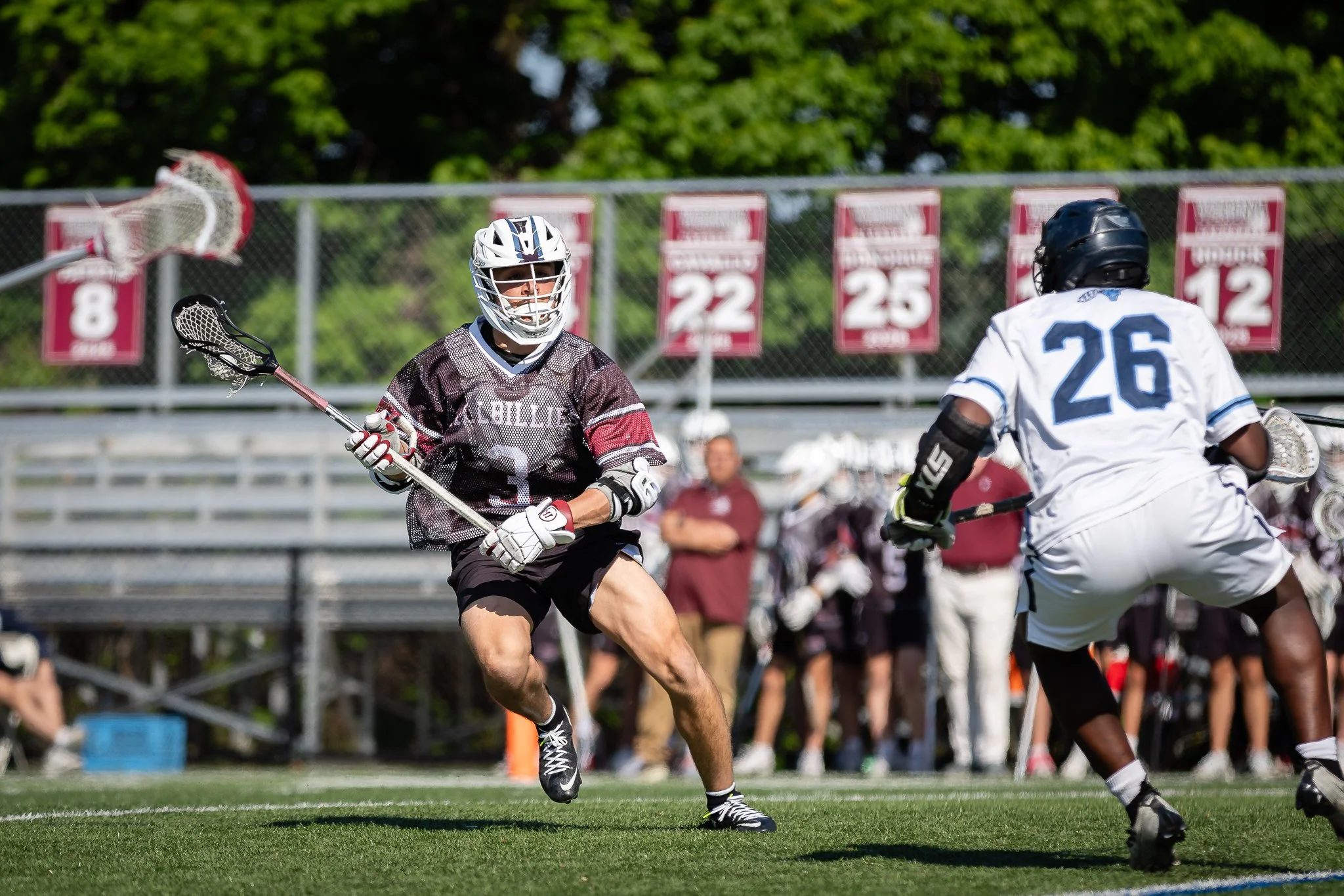 Verona High School Boys Lacrosse Attackman Driving to Goal