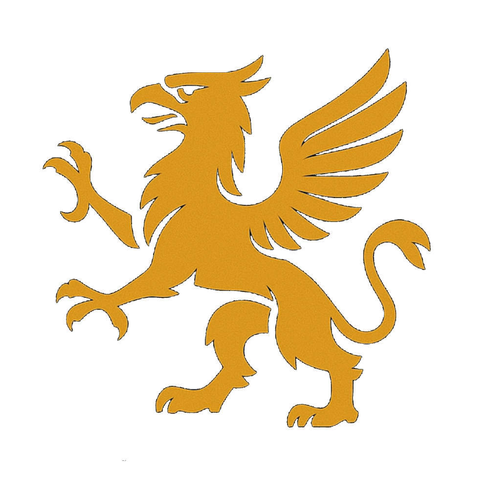 Ein goldenes Wappen mit einem springenden Löwen auf schwarzem und rotem Hintergrund.