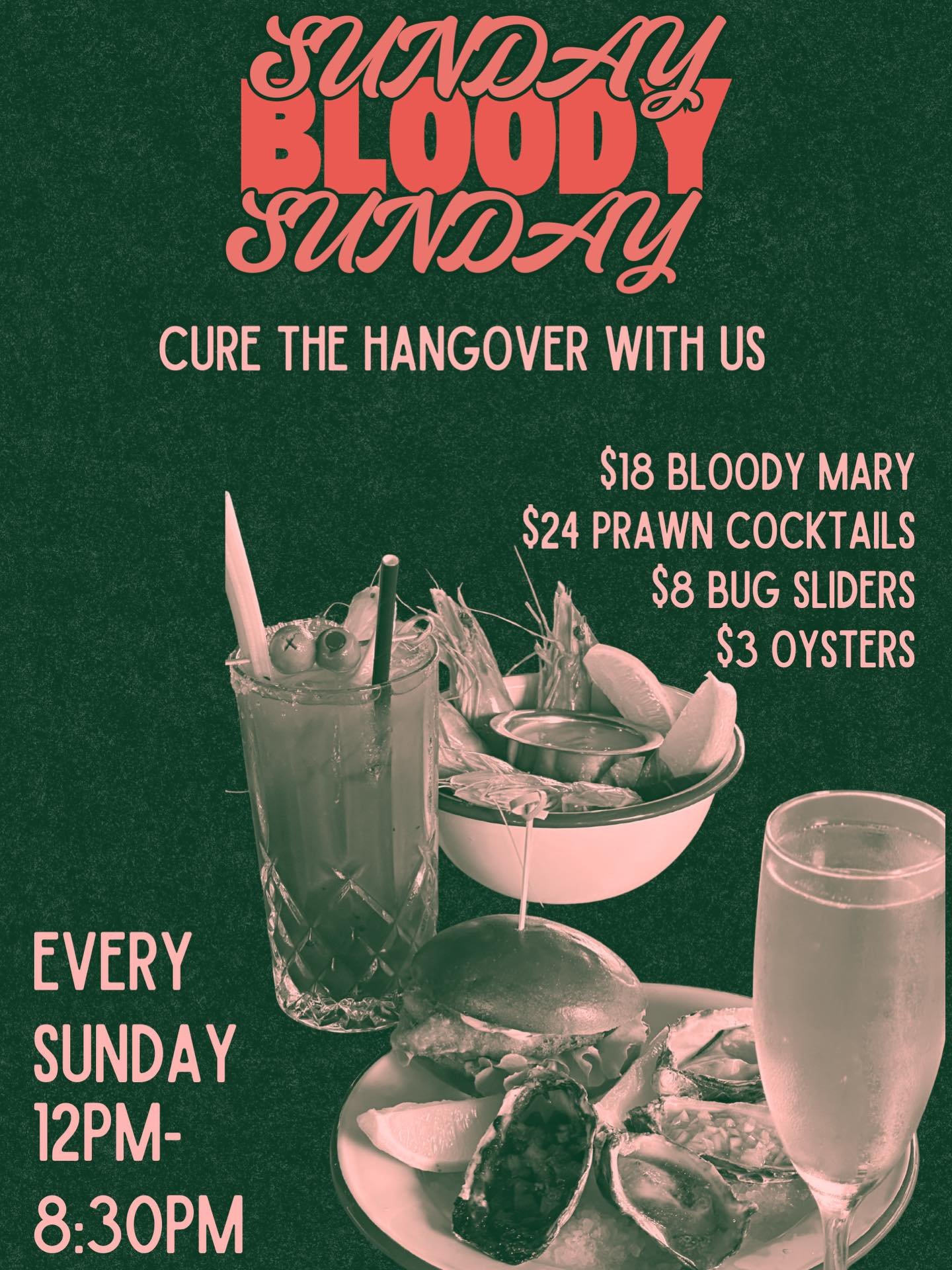BLOODY SUNDAY! Help us help you make it better with a few Sunday specials 🦐 🦪 🥂 #fortitudevalleybars #oysters #brisbaneseafood #sundaysession