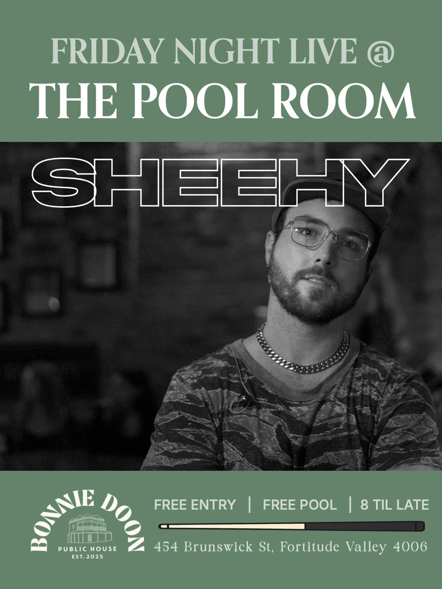 Join us in the pool room on Friday for another great night of music with Chris Sheehy. Grab a drink, grab a mate, and settle in for great vibes to kick off your weekend!