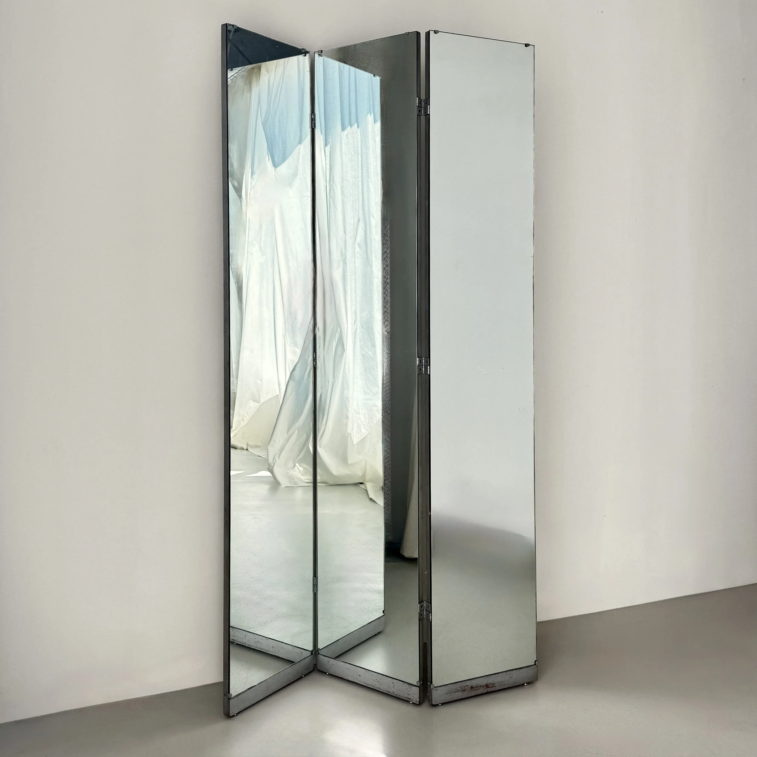 Three-panel folding mirrored screen, United States, mid 20th century