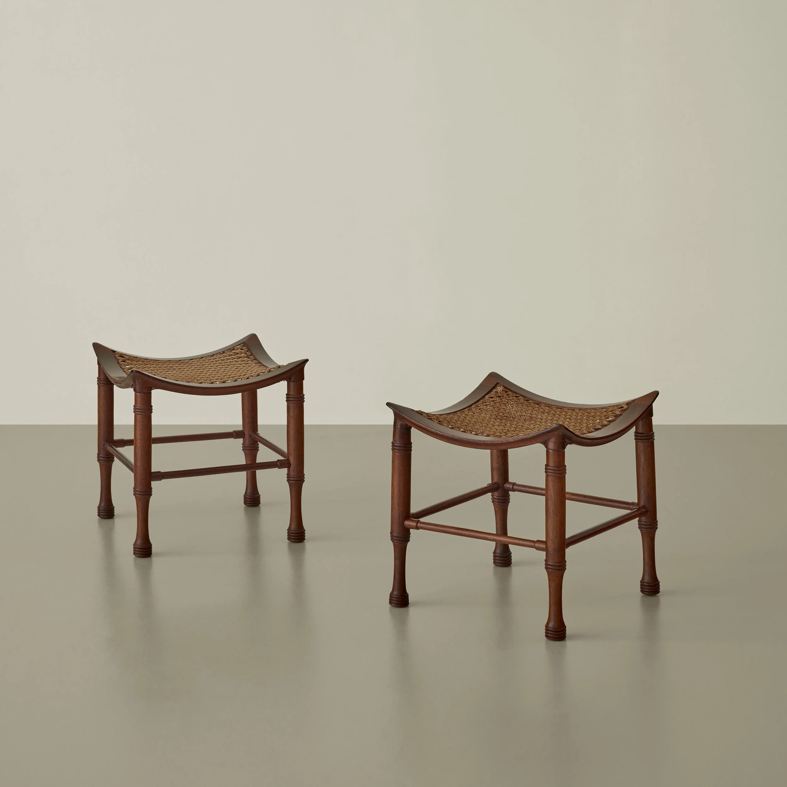 Pair of "Thebes" stools, late 19th / early 20th century