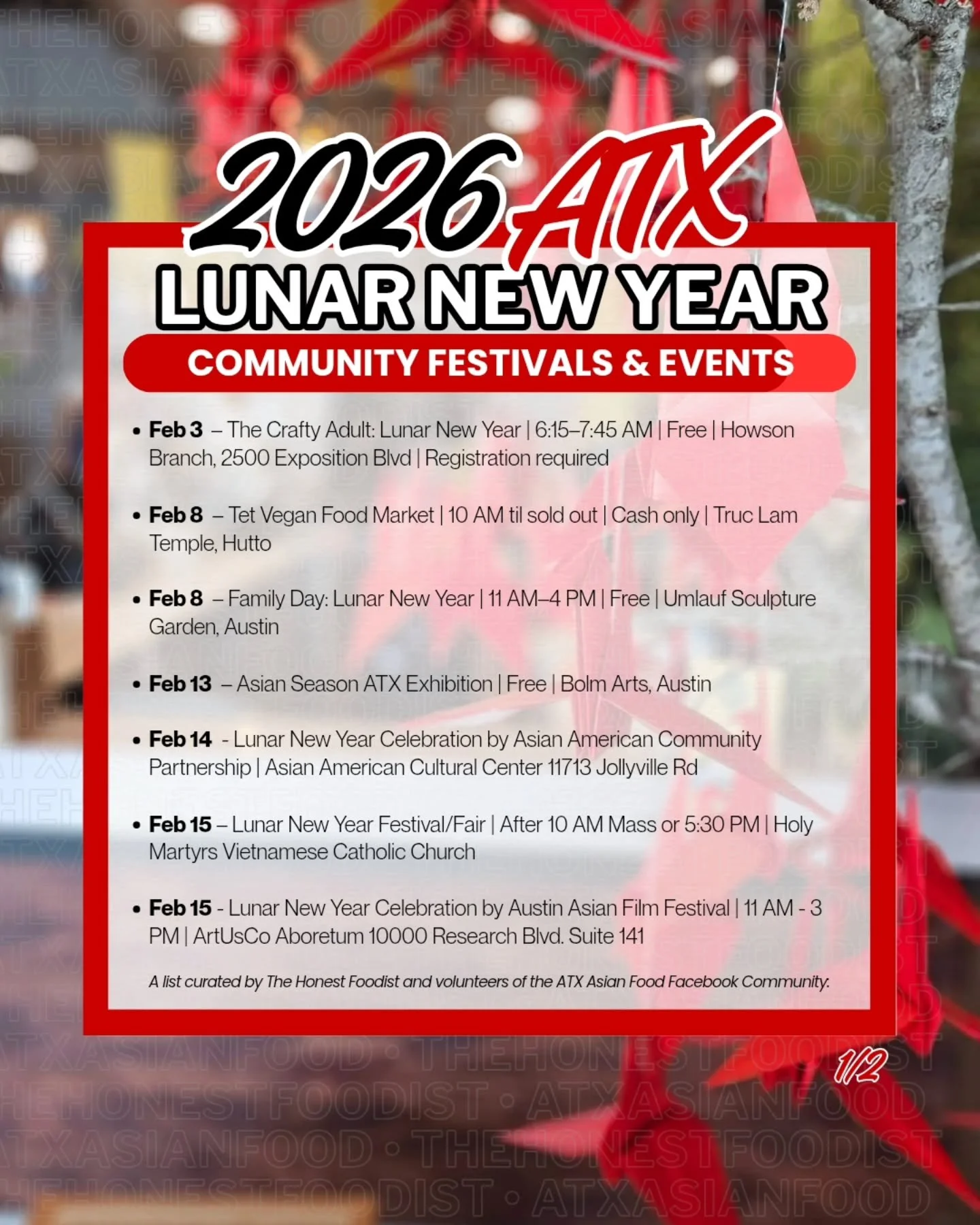 2026 Lunar New Year Community Events 🐎🧧🐉

🎎 Mark your calendars for these Lunar New Year community events open to the public!

📌 Scroll through for event flyers and share in the comments if anything is missing.&nbsp;

Feb 3 &ndash; The Crafty Ad