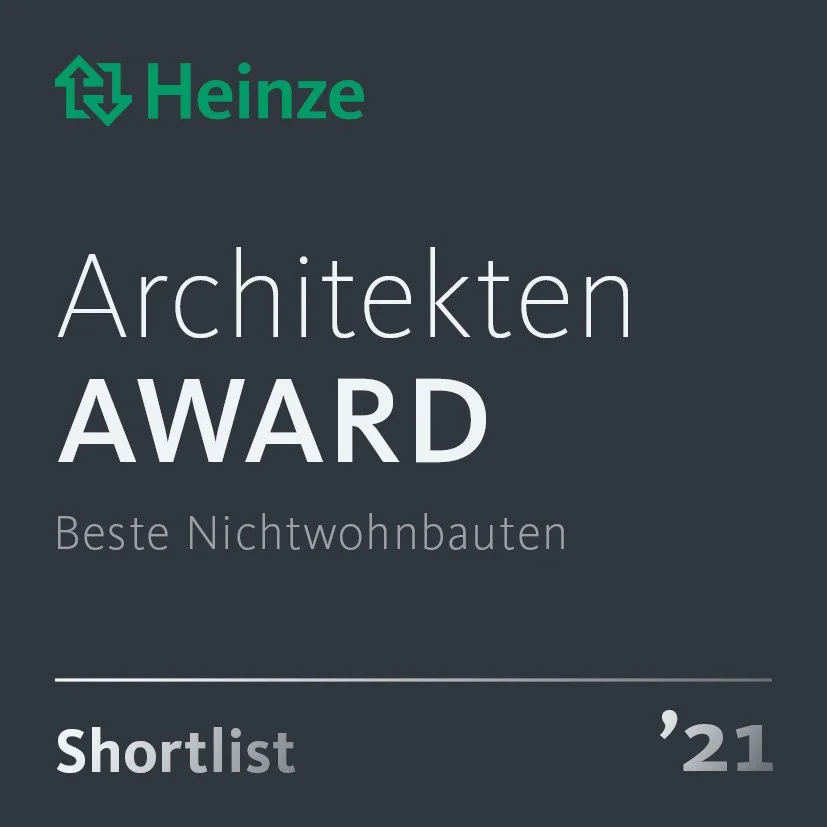 Dunkle Heinze Architekten Award Grafik mit Text Beste Nichtwohnbauten Shortlist 2021.