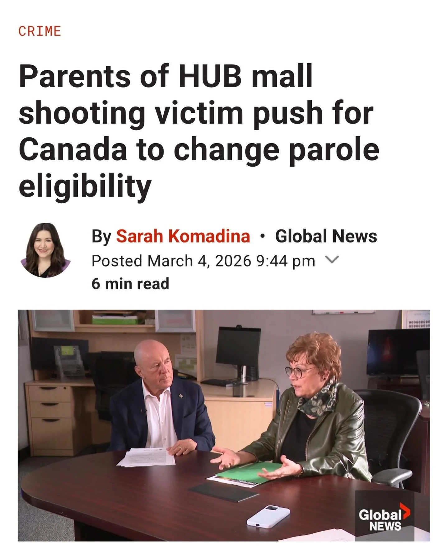 ❗️IN THE NEWS ❗️

Global TV Edmonton shared the story of my Private Member&rsquo;s Bill C-243, dedicated to the late Brian Ilesic. 

Brian&rsquo;s parents Mike and Dianne are incredible advocates for protecting victims&rsquo; loved ones. Their suppor