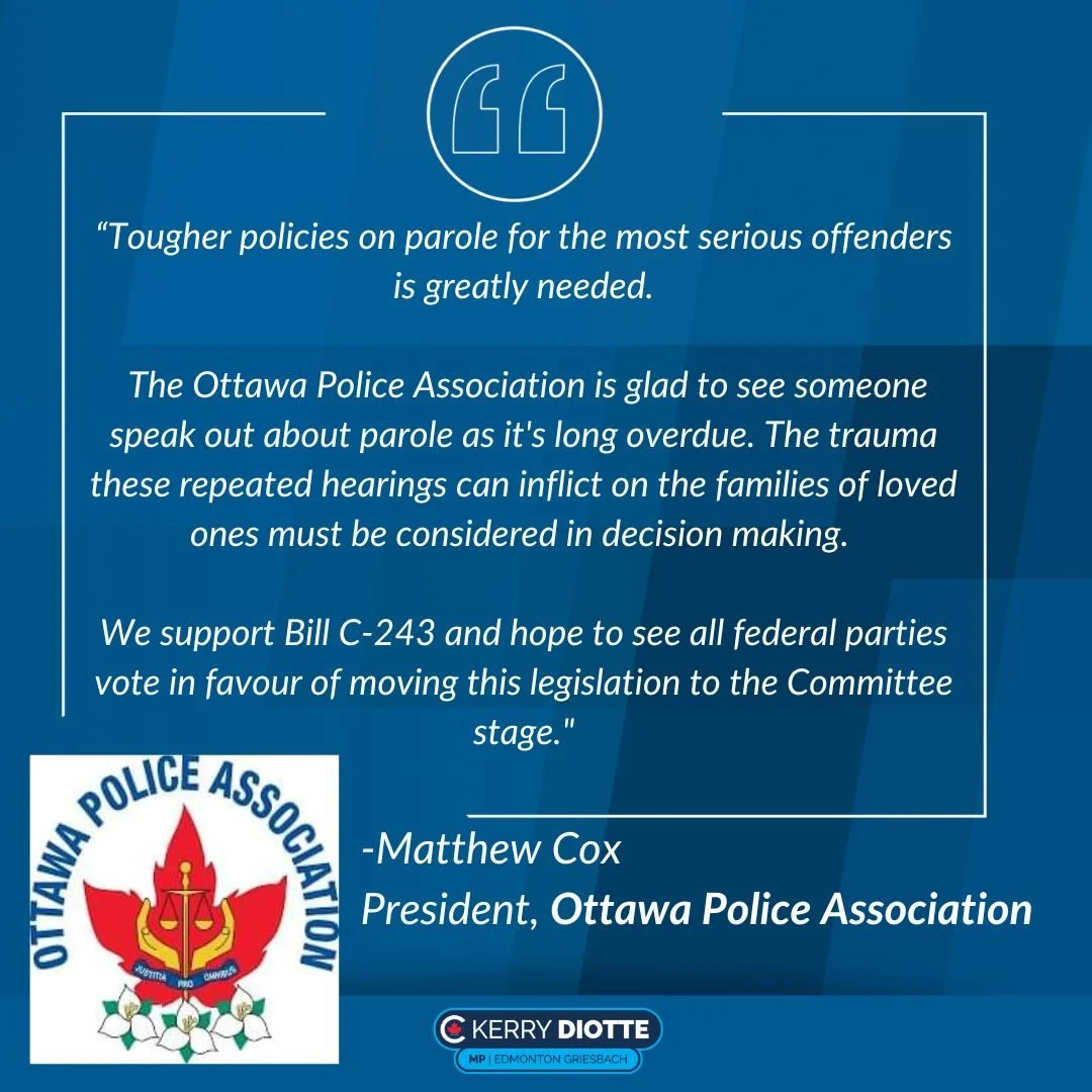 Thank you @ottawapoliceassociation for supporting my Private Member&rsquo;s Bill C-243, and championing the rights of people who&rsquo;ve lost loved ones to murder.