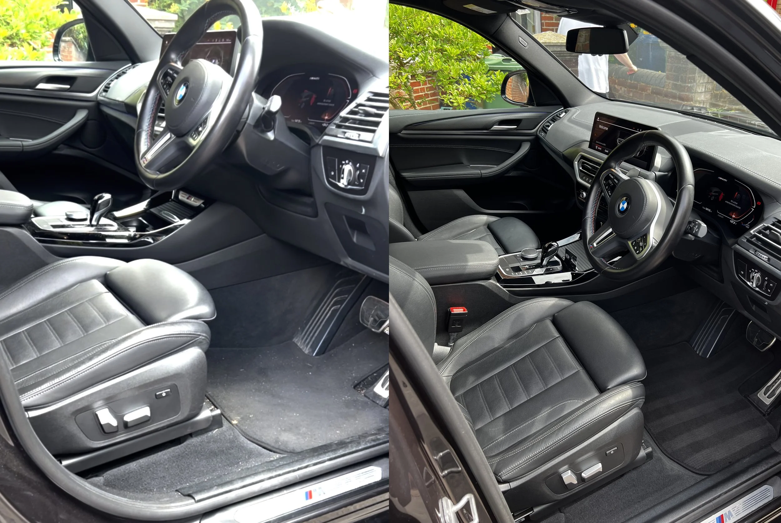 Comparison of two BMW car interiors after a full detail valet by Oxford Car Detailing