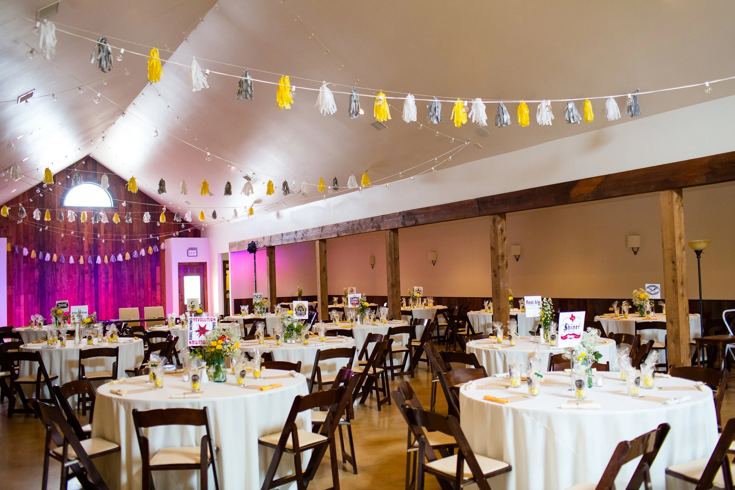 Decorated indoor wedding venue for a private event bartending service by Social Butterfly ATX in Austin TX