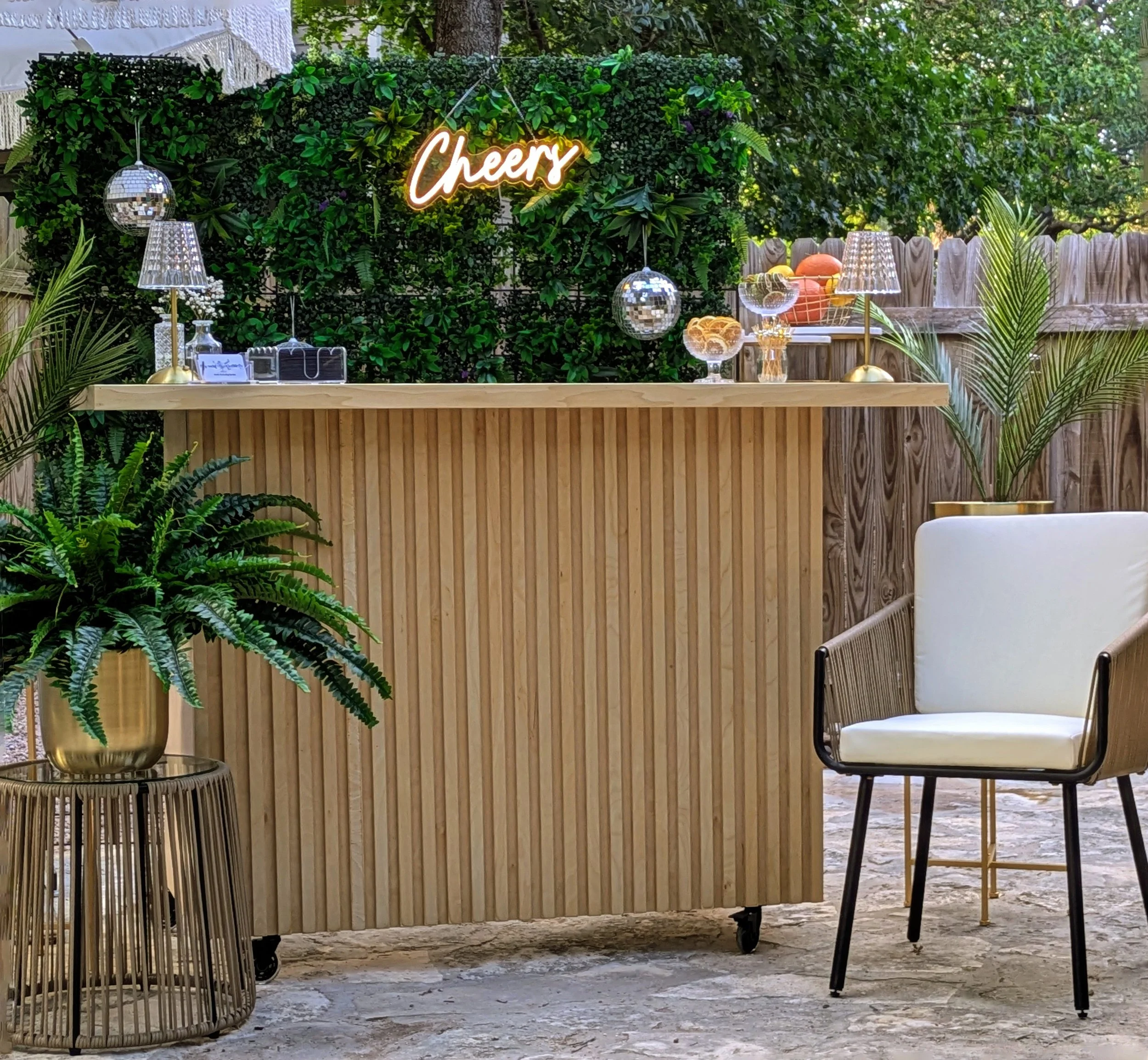 A boho style mobile bar set up in Austin TX