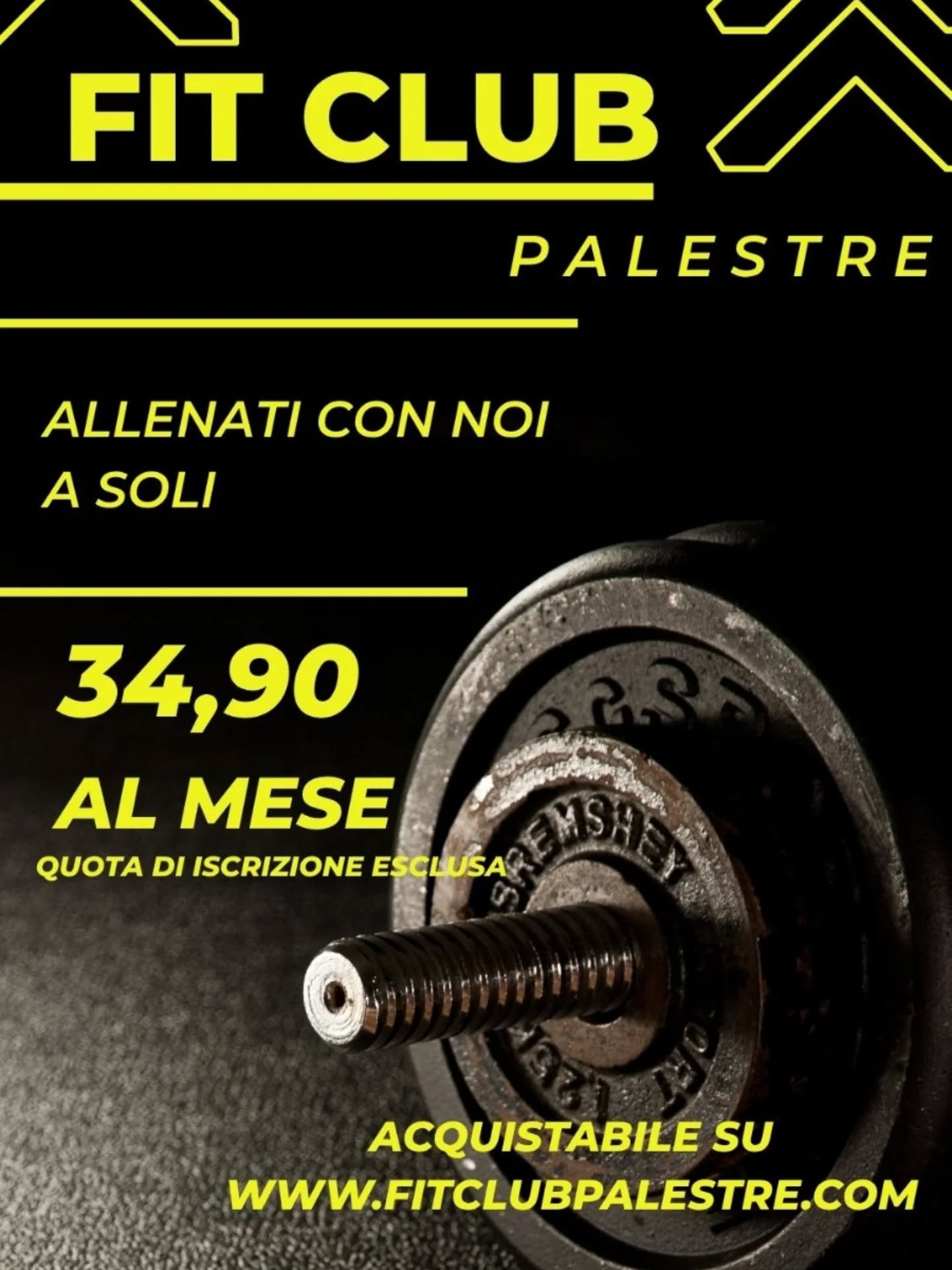 ABBONAMENTO ALL INCLUSIVE A SOLI 34,90 AL MESE

Abbonamento mensile a rinnovo automatico.

ACQUISTABILE SU WWWW.FITCLUBPALESTRE.COM

#palestra #fitness #gym #workout #allenamento #bodybuilding #training #sport #motivation #fit #personaltrainer #fitne