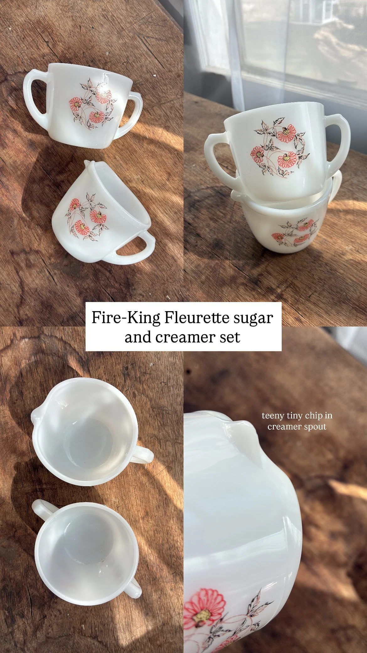 RESERVED - Fire-King Fleurette Sugar and Creamer Set