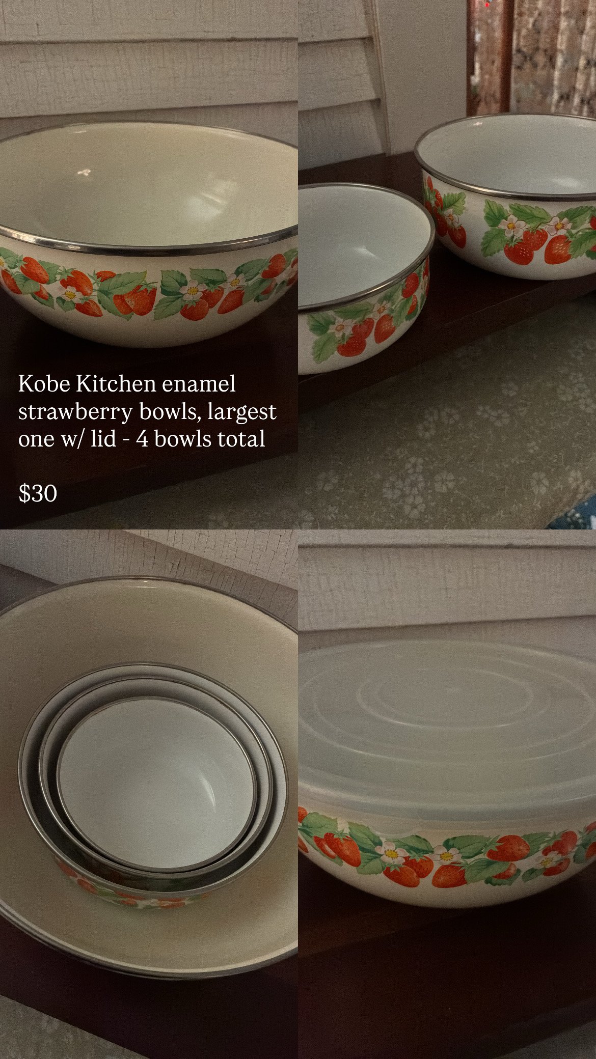 RESERVED - Enamel Strawberry Bowls