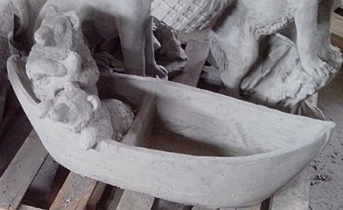 PA123 BEAR CUBS IN CANOE PLANTER