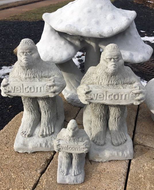 SB190 BIGFOOT SITTING WELCOME 12" $15; SB191 BIGFOOT SITTING WELCOME 6" $7