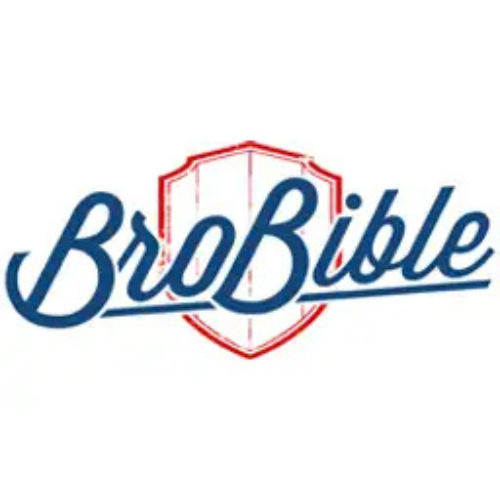 BroBible logo with red shield outline and stylized blue text.
