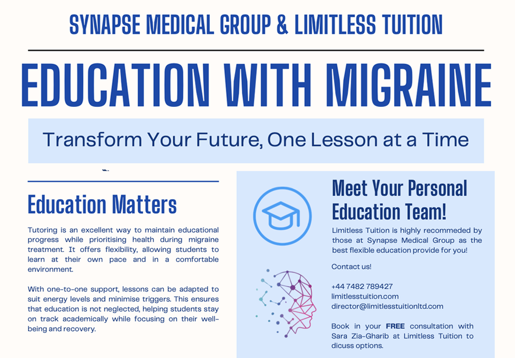Excerpt from Limitless Tuition and Synapse Medical Group's education with migraine support leaflet