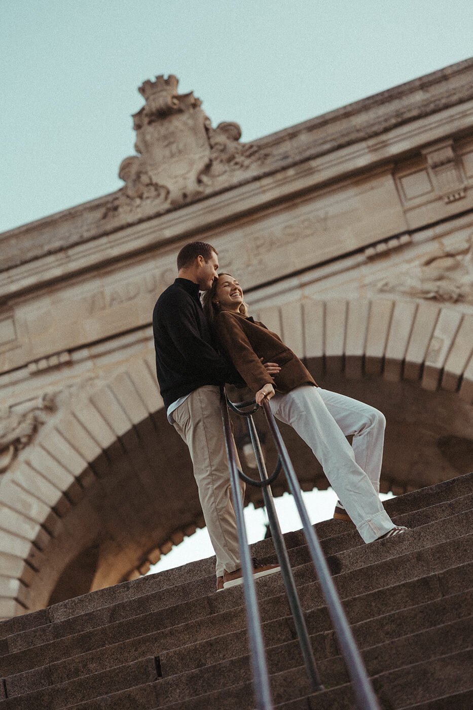 Candid couple walking session in Paris captured in a documentary cinematic style.