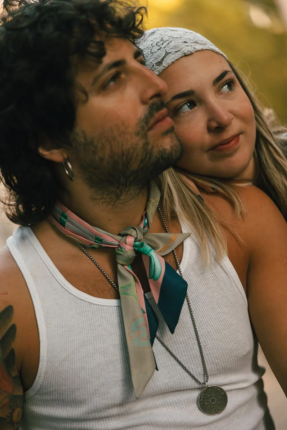 Close-up portrait of the artistic couple during shooting in Montmartre.