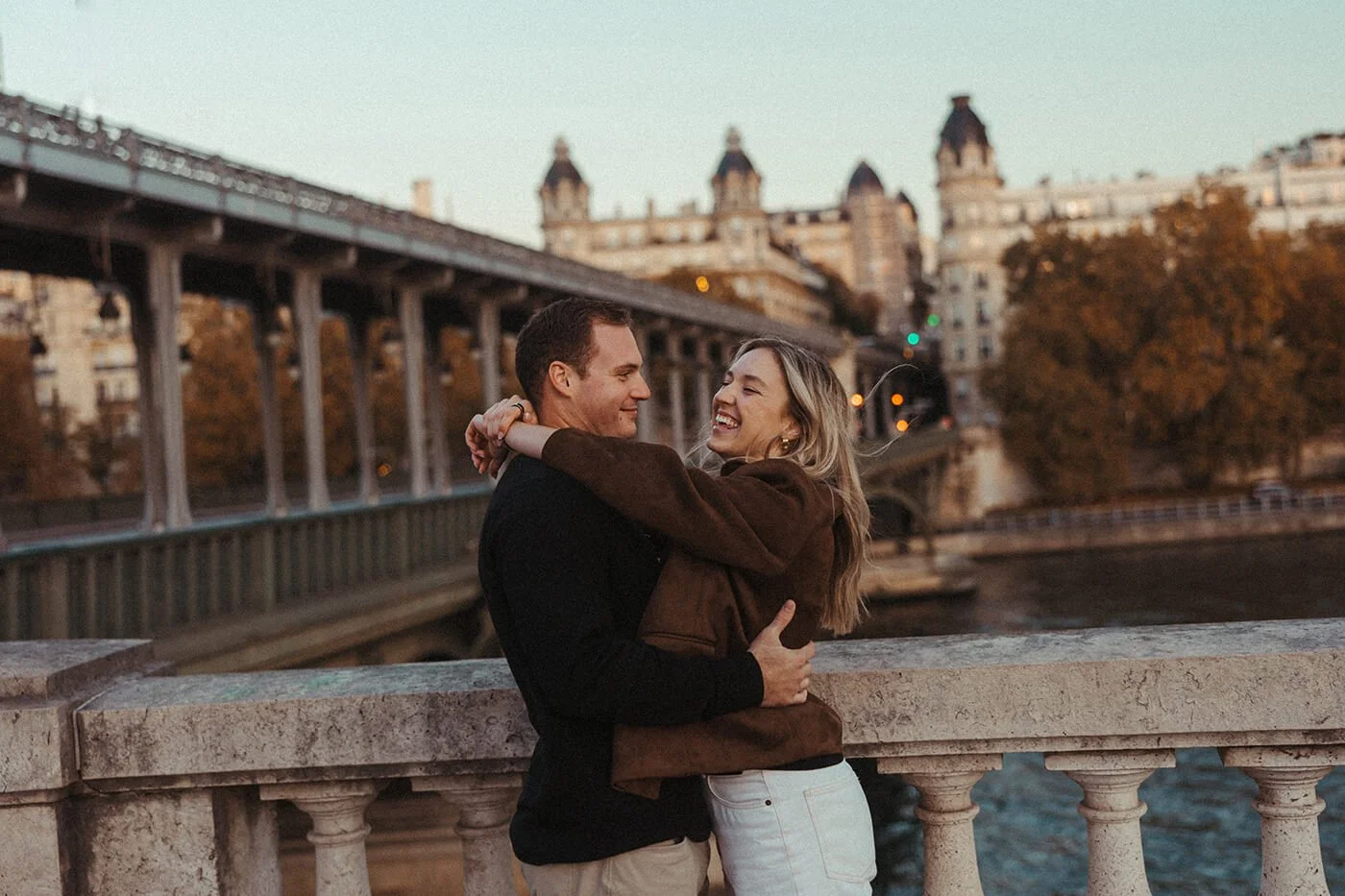 Romantic close-up of a couple embracing during a cinematic Paris couple session.