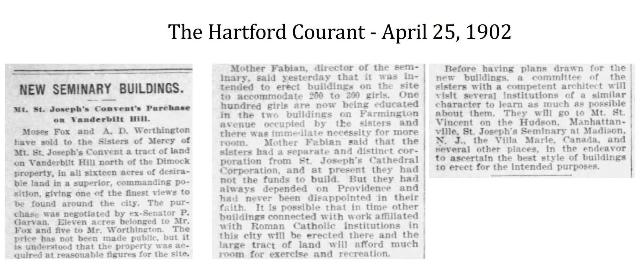 1902 - Mt. St. Joseph purchases property on Hamilton heights for new school.
