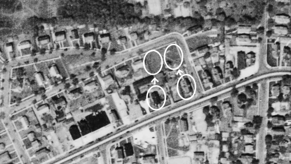 1939 - Two houses that were previously located on the current site of the AC Petersen Restaurant were relocated to Washington Circle, directly behind the Park Road property.