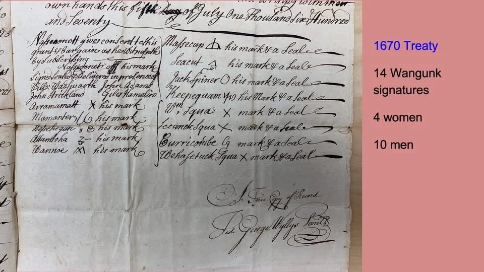 1670 document confirming the 1636 Treaty between colonialists and Wangunk transferring land to colonialists.