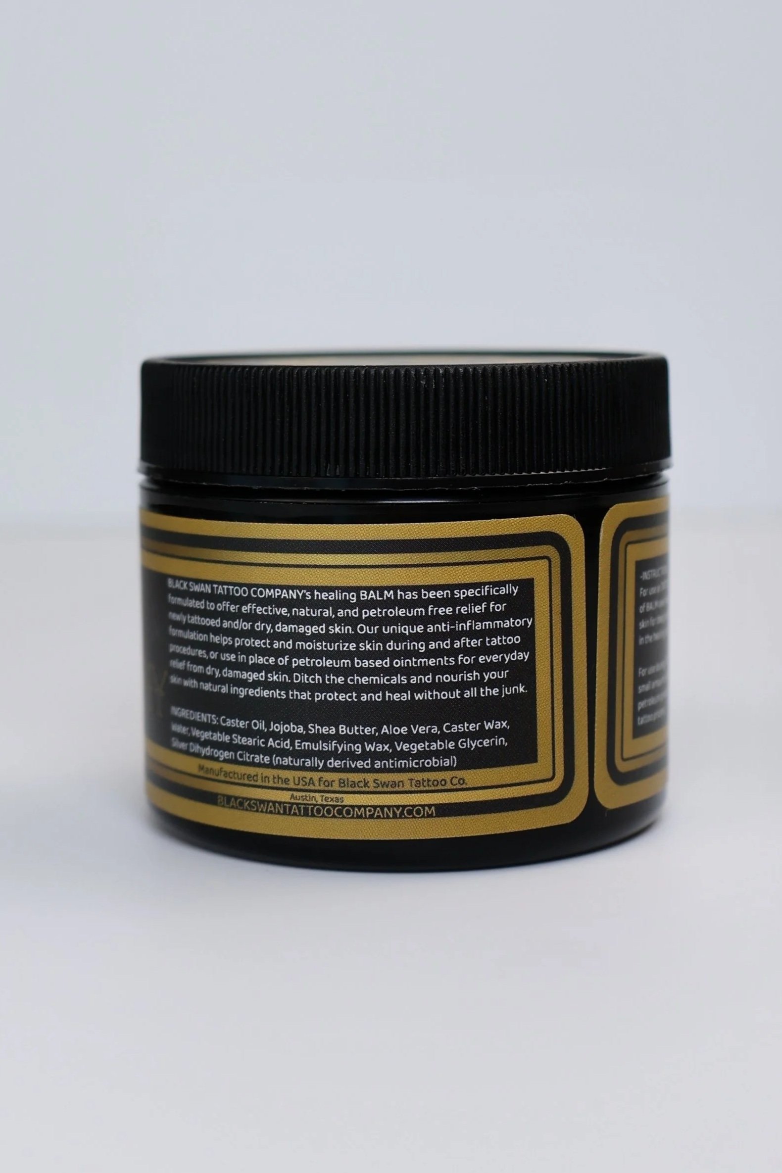 Natural Skincare for healing tattoos by Black Swan Tattoo Company petroleum free