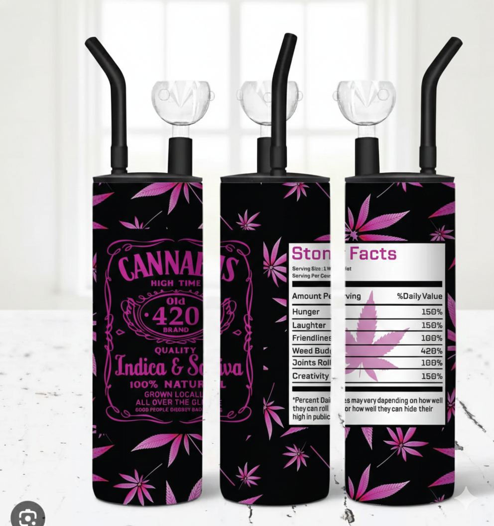 Cannabis Stoner Facts Tumbler - Pink Hookah Designer Tumbler