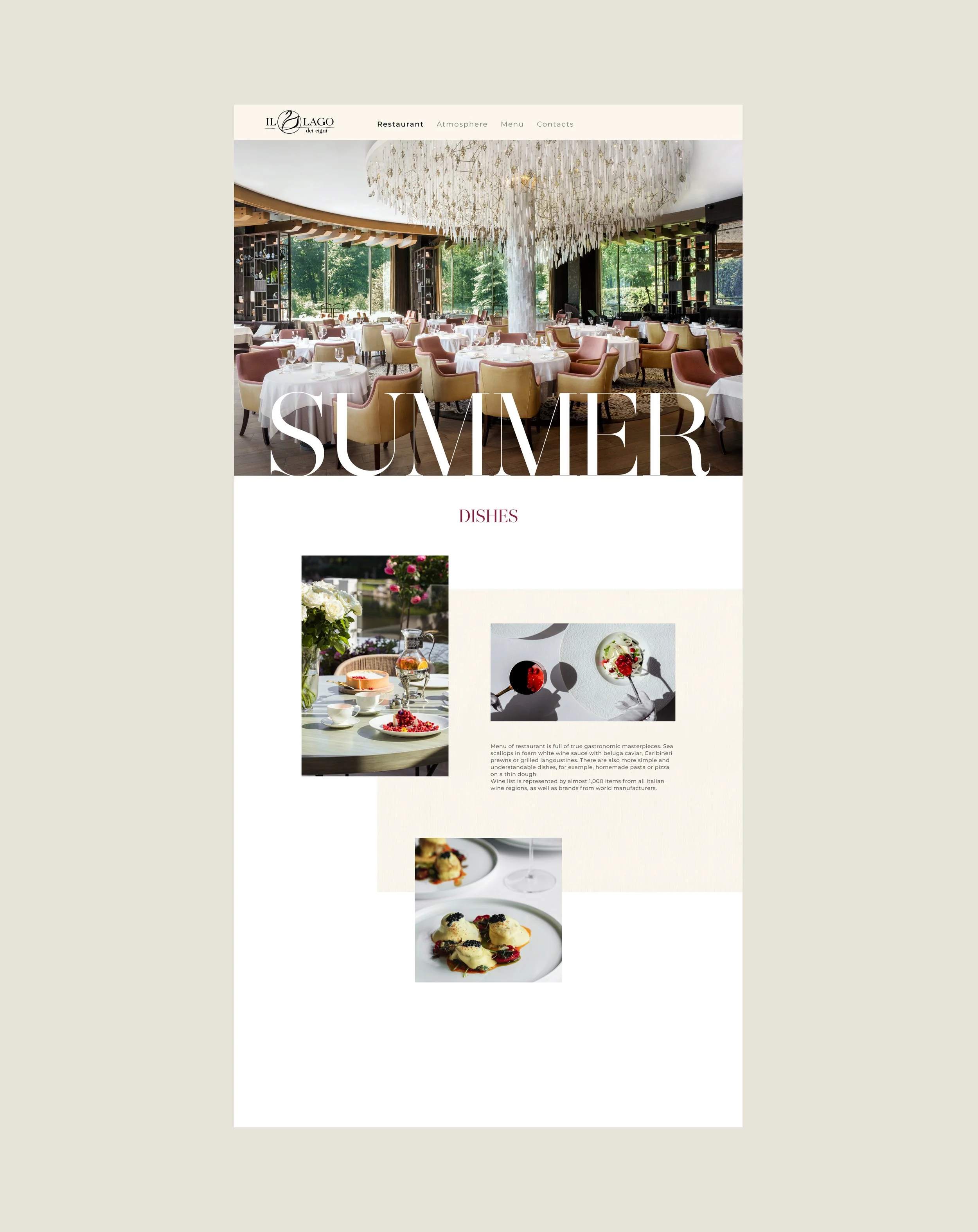 Interior of a modern restaurant with round tables, white tablecloths, and colorful chairs, with a large chandelier hanging from the ceiling and large windows bringing in natural light.