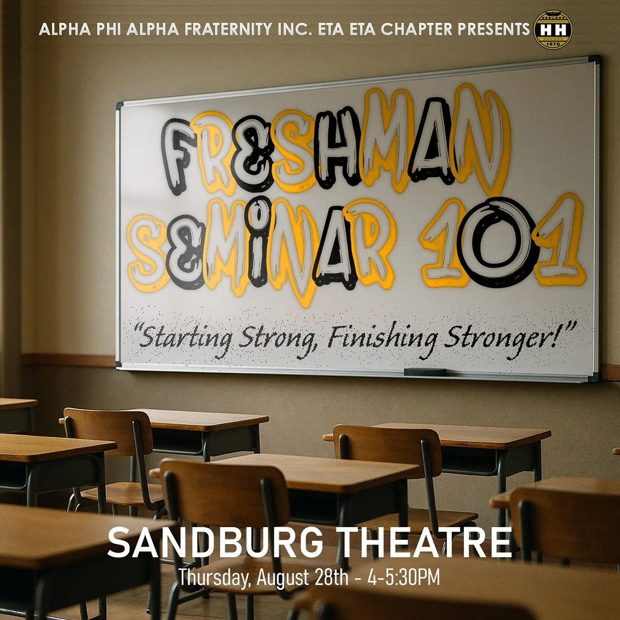 Join the distinguished men of the Eta Eta Chapter of Alpha Phi Alpha Fraternity, Inc. for an empowering and impactful discussion at our event, &ldquo;Starting Strong, Finishing Stronger!&rdquo;

An event designed to provide valuable insight into the 