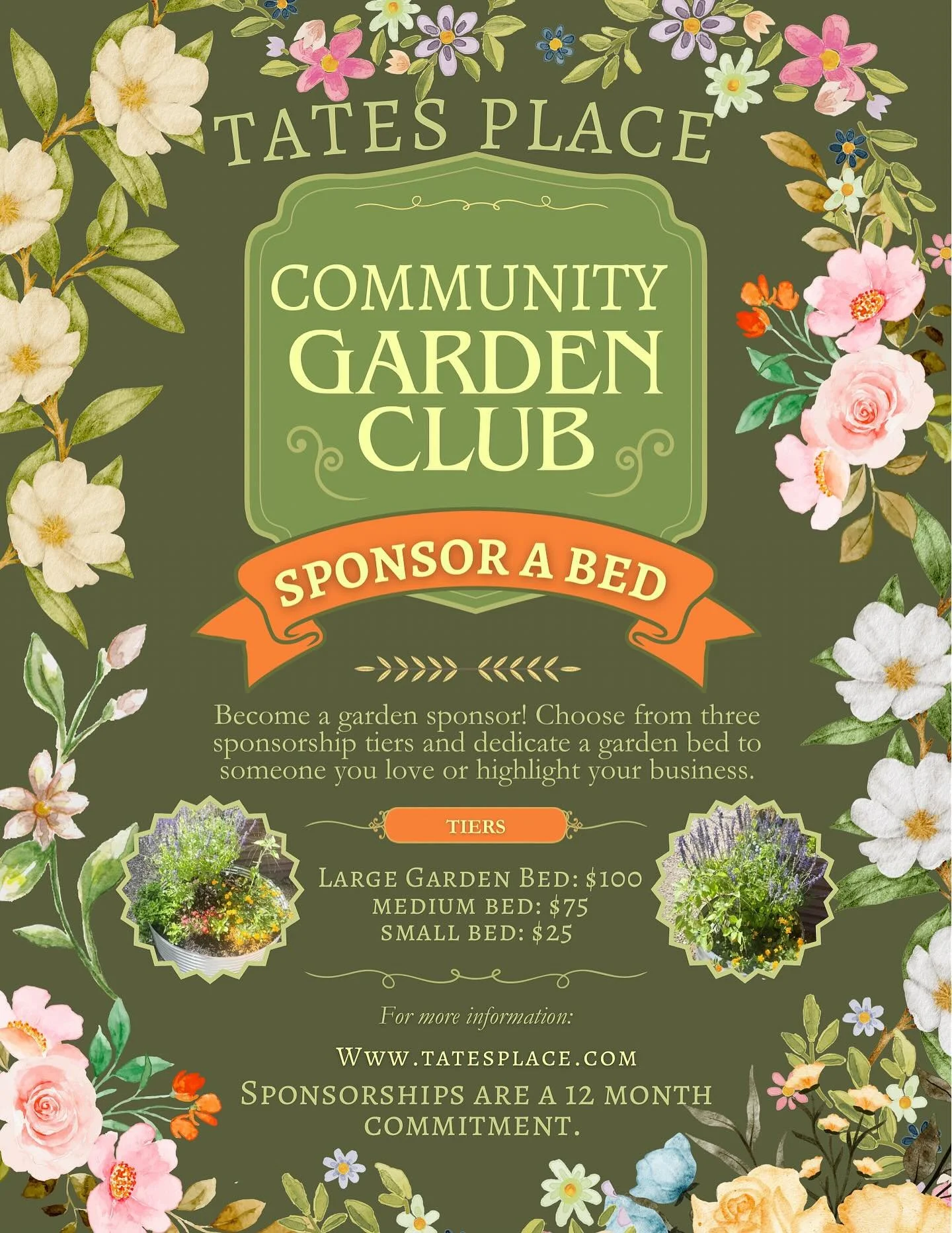 🌿 Introducing: Our Community Garden Club Sponsorships! 🌿

We&rsquo;re excited to launch the Community Garden Club... A special monthly sponsorship opportunity with three unique tiers to choose from!

Each sponsorship includes a personalized sign pl
