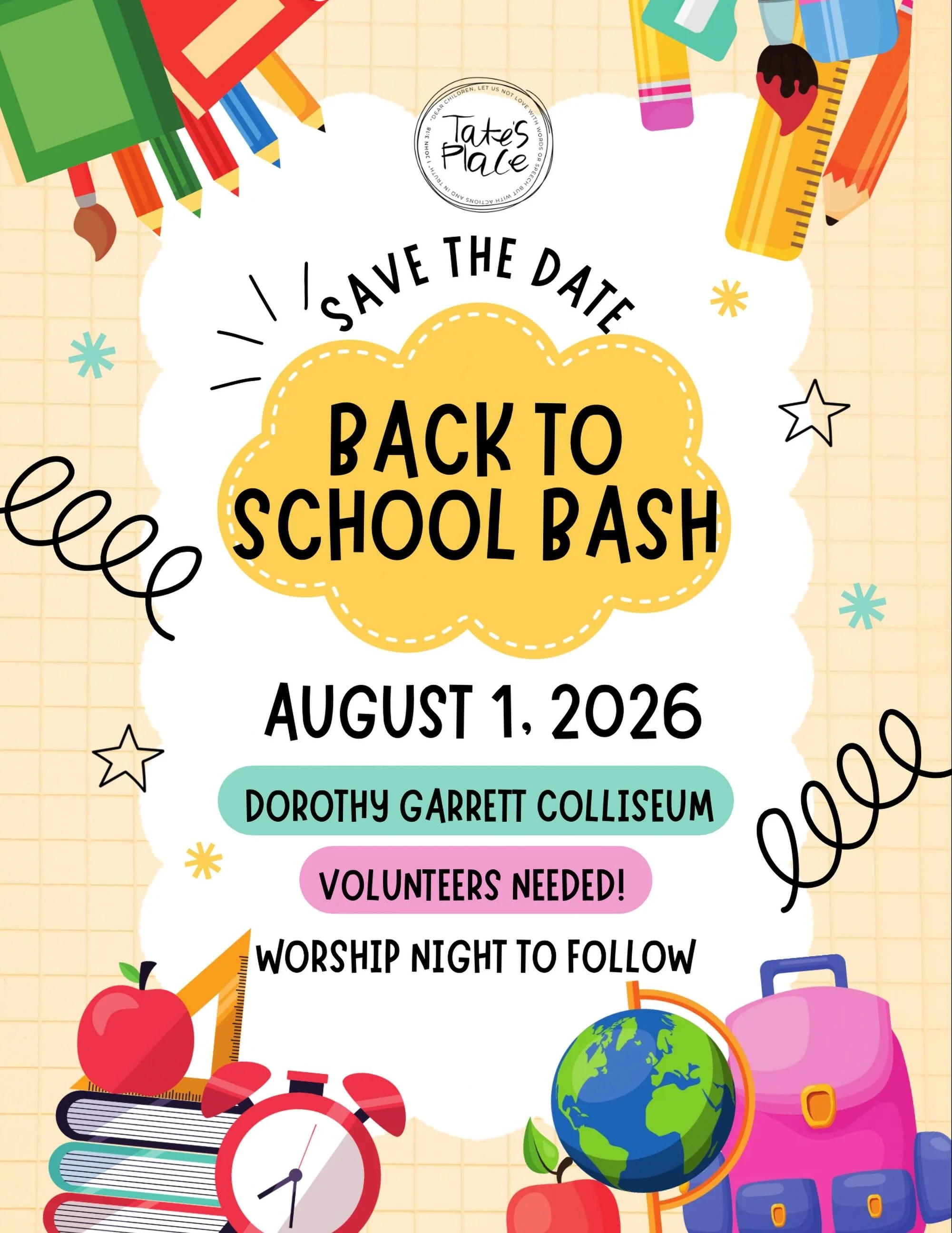 🎉📚 Mark your calendars! 📚🎉

We are SO excited to officially share the Save the Date for our annual Back to School Bash! 🥳

This year is bringing some BIG changes, including a brand-new location &amp; Worship Night to follow! 😍 We can&rsquo;t wa