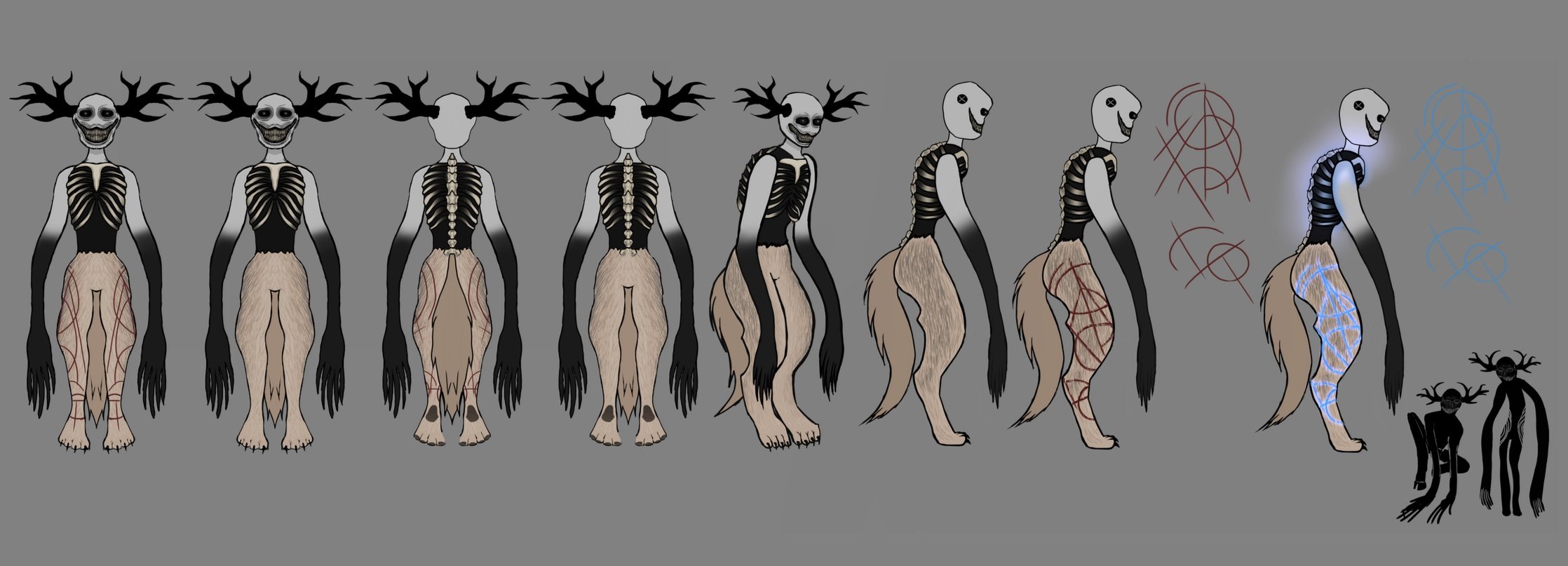 Silkey Smiles, Character and Creature Concept Art Design - an Original Character for a Savannah College of Art and Design Class. Inspired by folklore of the Wendigo and Many Indie Horror Games.