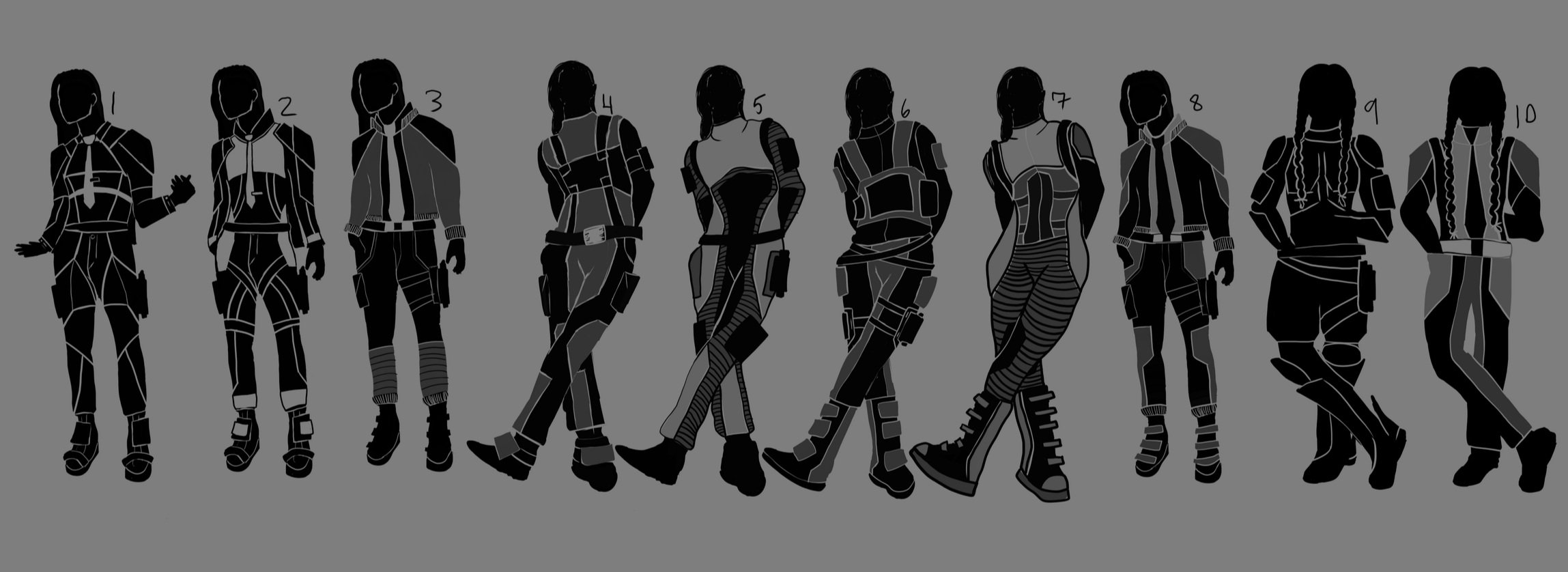 Character Design Outfit Options Concept Art - Blocking out Controller Class Character Designs Phase for a Savannah College of Art and Design Class. Inspired by Inspired by Apex Legends.