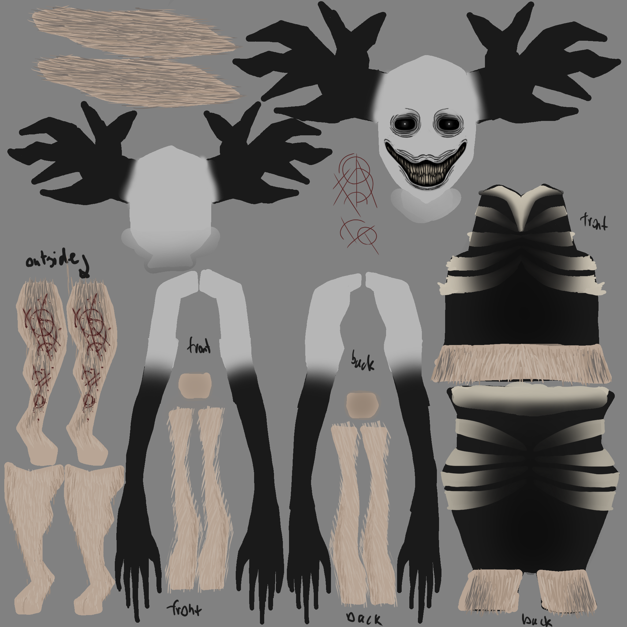 Silkey Smiles, Character and Creature Concept Art Design - UV Unwrap for A Low Poly Figured Sculpted in Maya by Aud Lesperance.