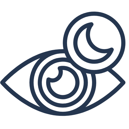 Line drawing of an eye with the moon and stars reflected in the iris.