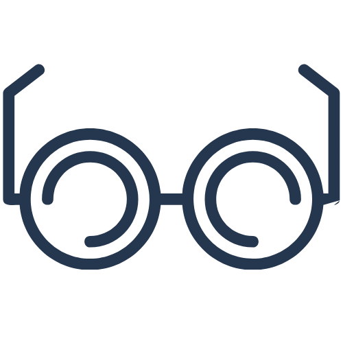 A pair of round eyeglasses with black frames and clear lenses.