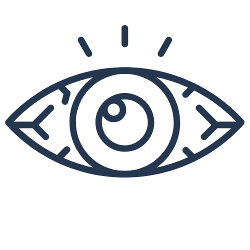 Outline of an eye with light rays above it, symbolizing observation or awareness.