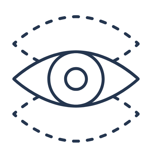 Simplified line drawing of an eye with dotted lines around it, indicating surveillance or observation.