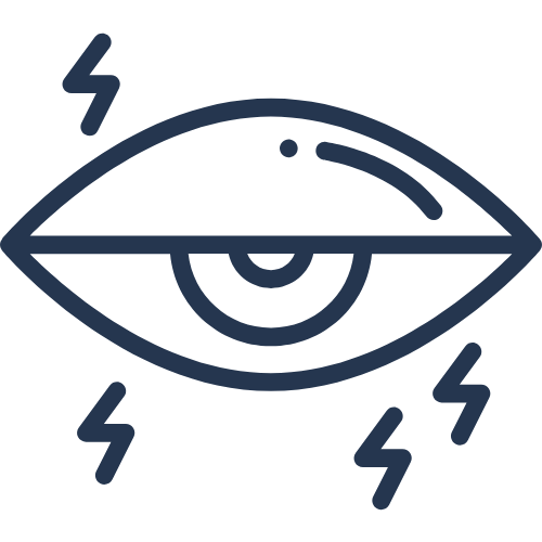 Line drawing of an eye with lightning bolts around it, indicating alertness or energy.