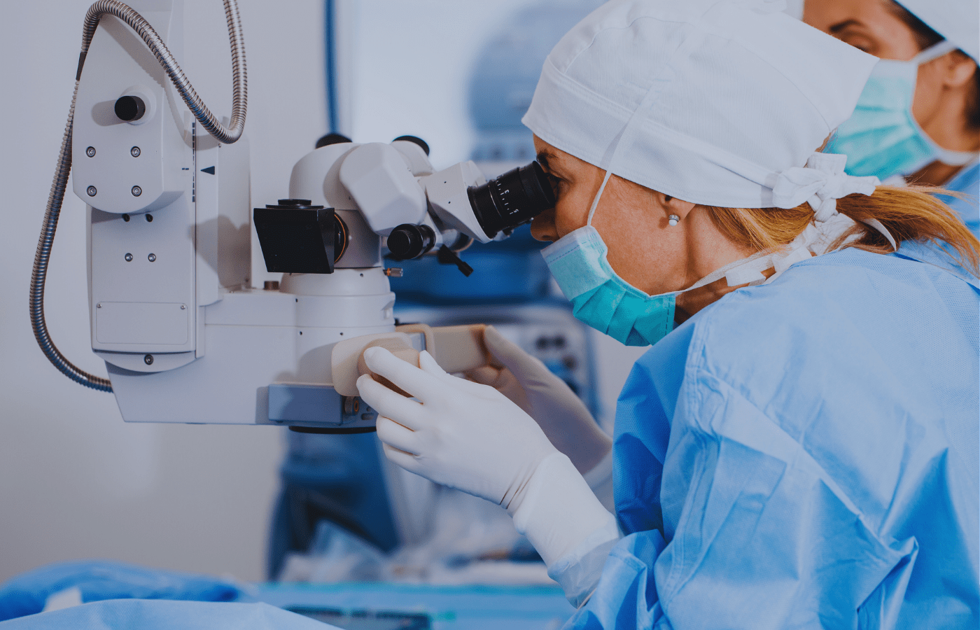Close-up of ophthalmologists conducting a cataract removal procedure