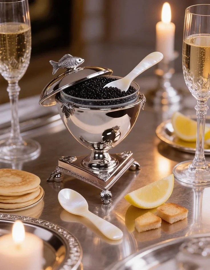 Brass Caviar Server with Lid and Glass Bowl Handmade.jpeg