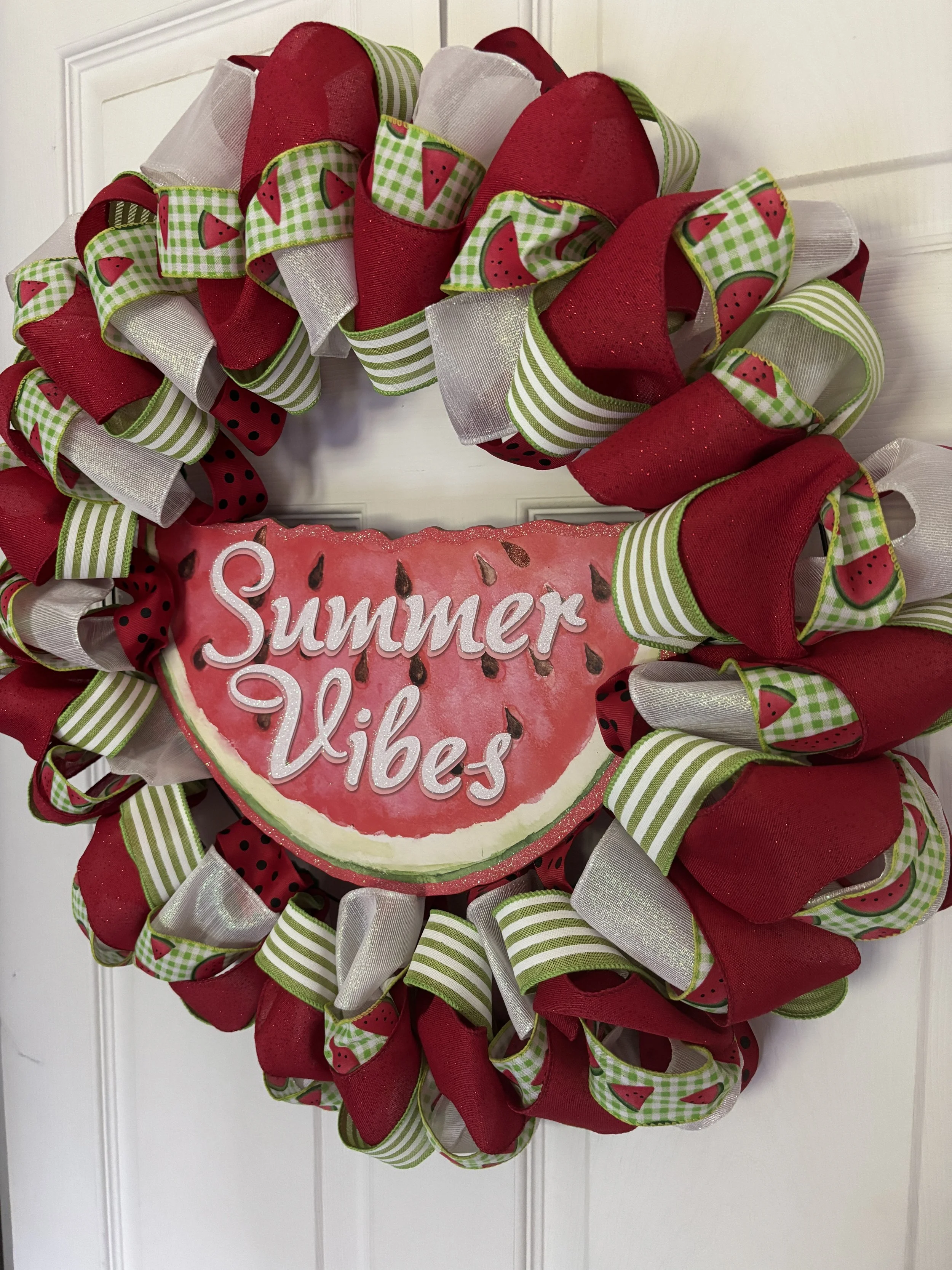 Summer Vibes Watermelon Ribbon Wreath Right Side.JPG