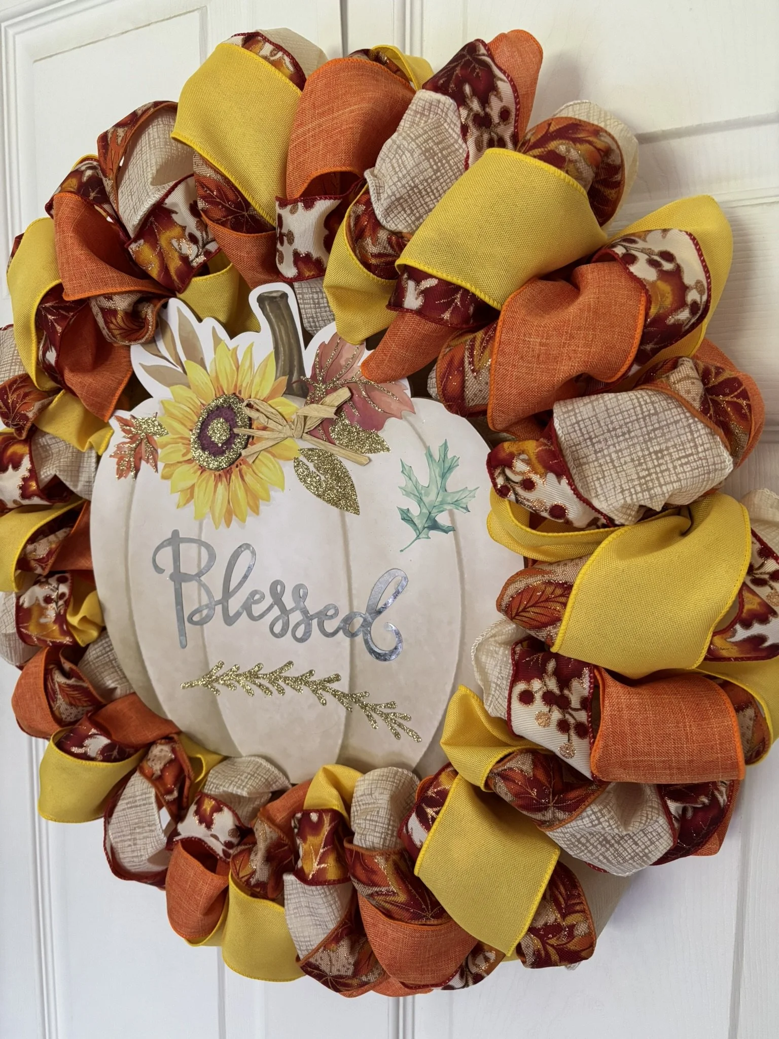 Blessed - Orange, Yellow, and Cream Fall Wreath Right Side.JPEG