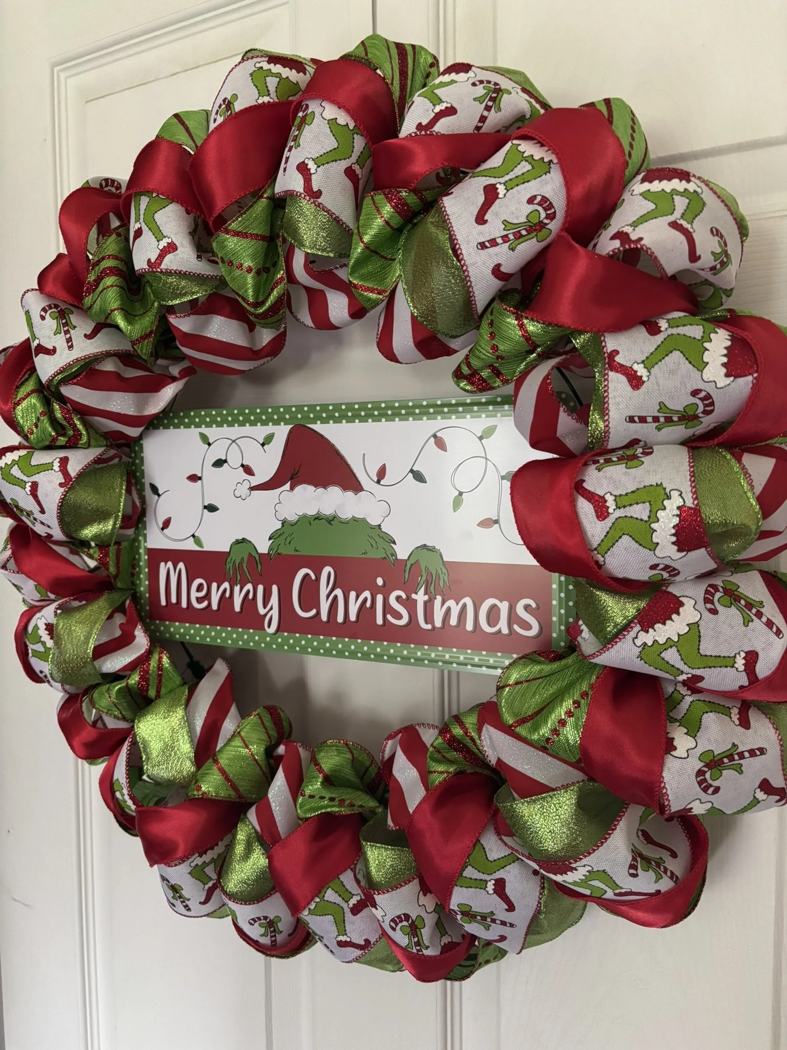 Green Monster Merry Christmas Ribbon Wreath Right Side.JPEG
