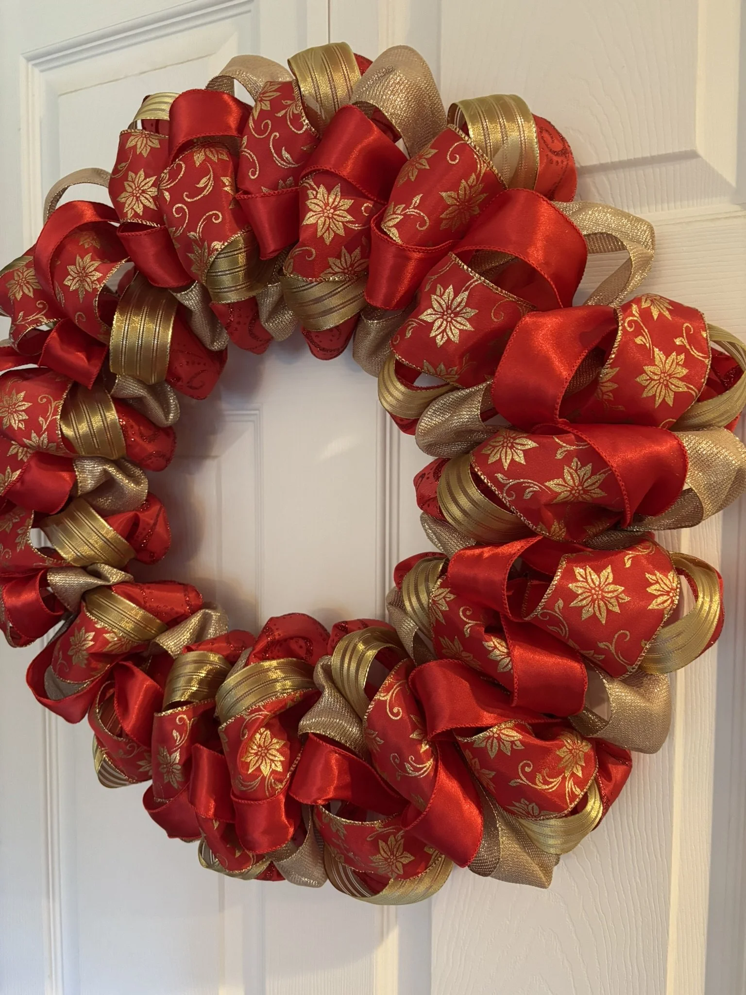 Shimmering Red and Gold Poinsettia Ribbon Wreath Right Side.JPEG