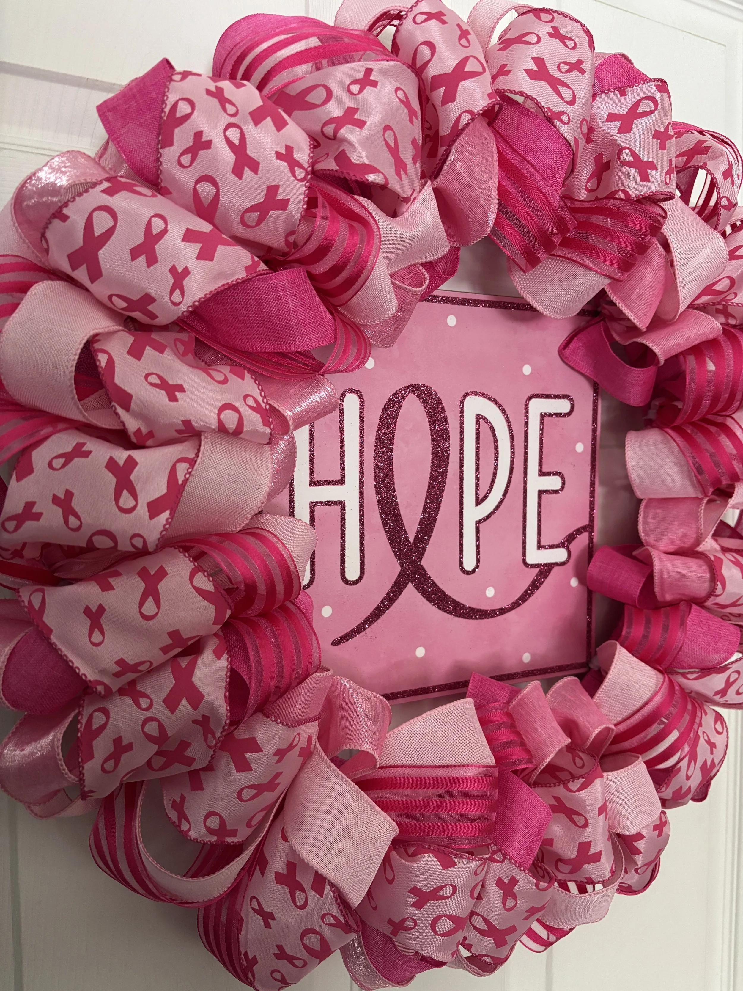 Pink Breast Cancer Hope Ribbon Wreath Left Side View.JPG