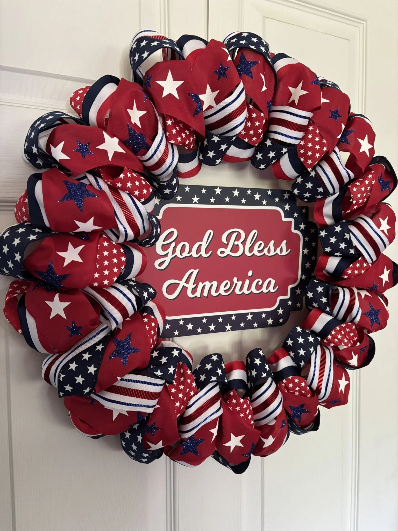 God Bless America Stars and Stripes Ribbon Wreath Left Side.JPEG