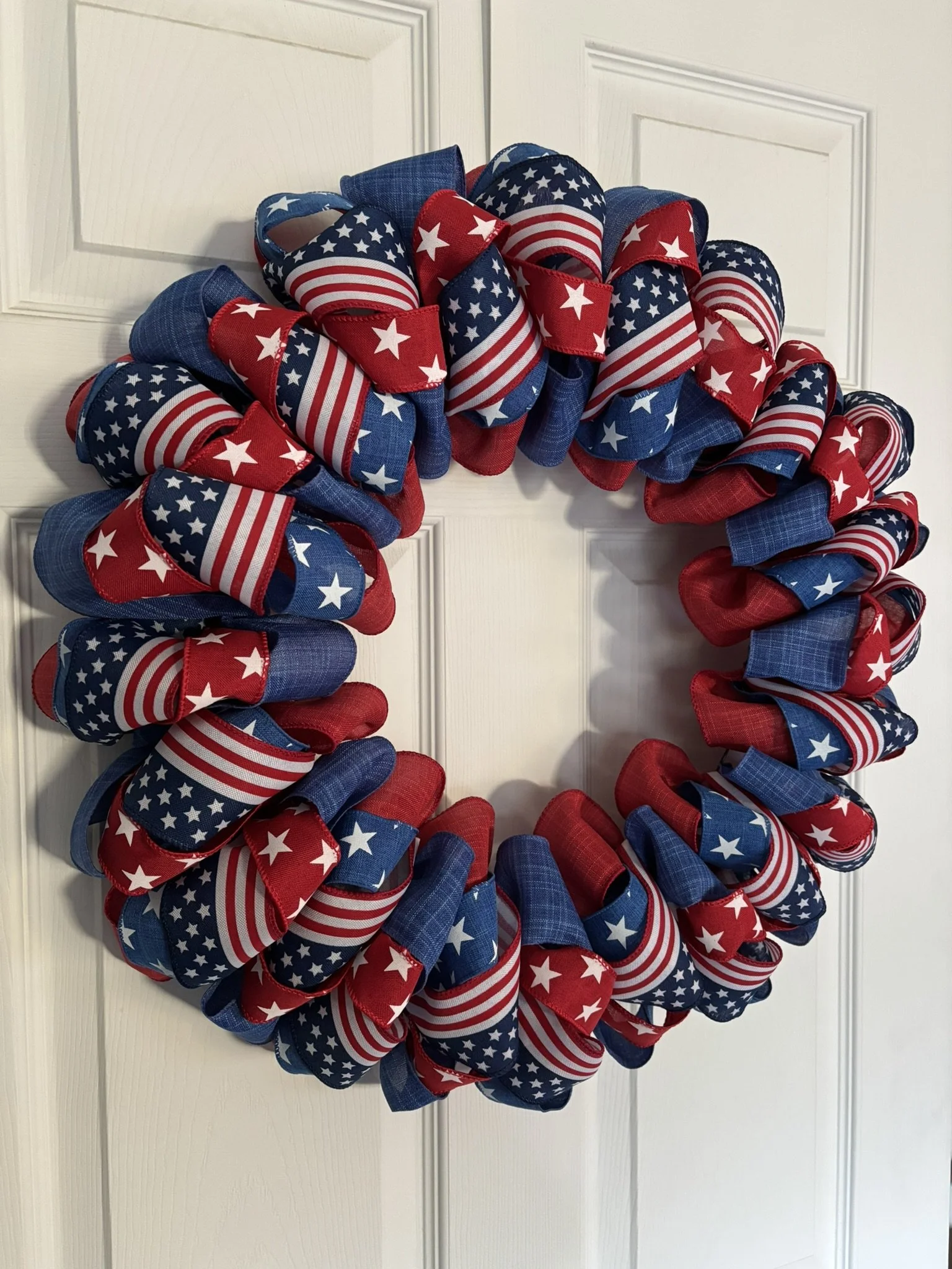 Red White and Blue Stars Ribbon Wreath Left Side.JPEG